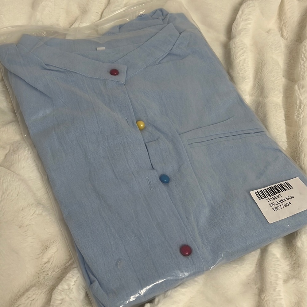 2XL Light Blue Long Sleeves with Flowers Design